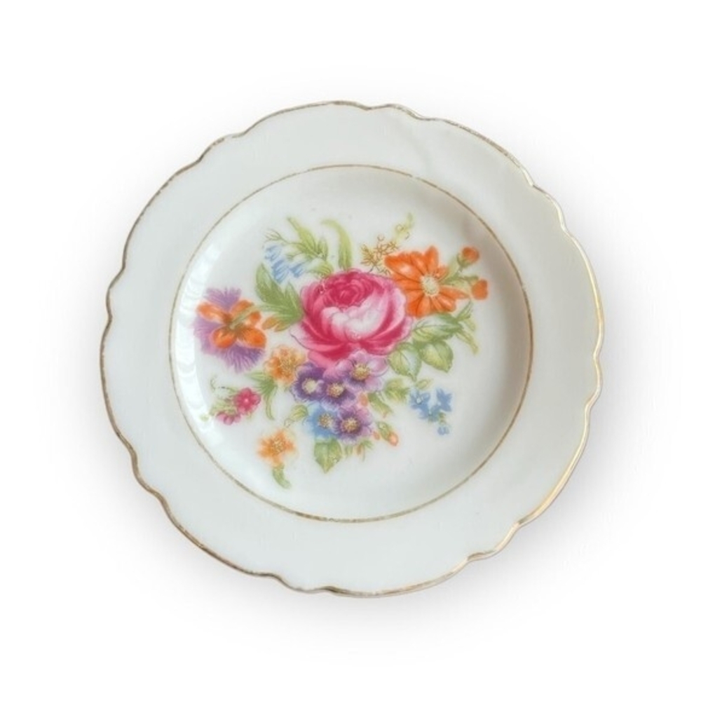Vintage 1930s Japanese Porcelain Canapé Dish 3.25" Hand Painted Floral Gold Trim